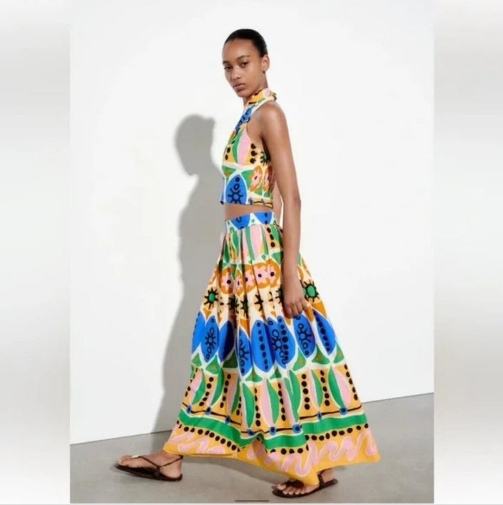 Zara Multicolor Floral & Geometric Maxi Skirt - Yellow, Blue, Green, Pink - Picture 13 of 15